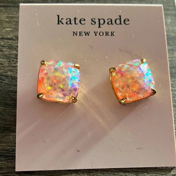 Kate Spade Earrings Square Pink Glitter Shimmer - Picture 1 of 4